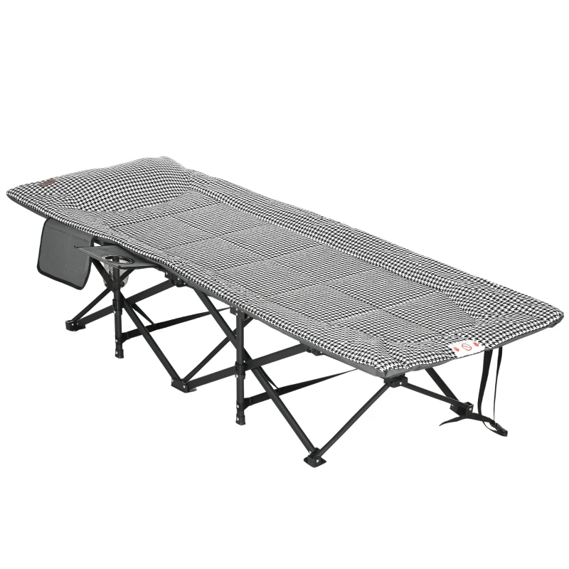 Outsunny Şezlong pliant de plajă cu buzunar lateral, suport pentru pahar și sac de transport, 68 x 190 x 48 cm, negru
