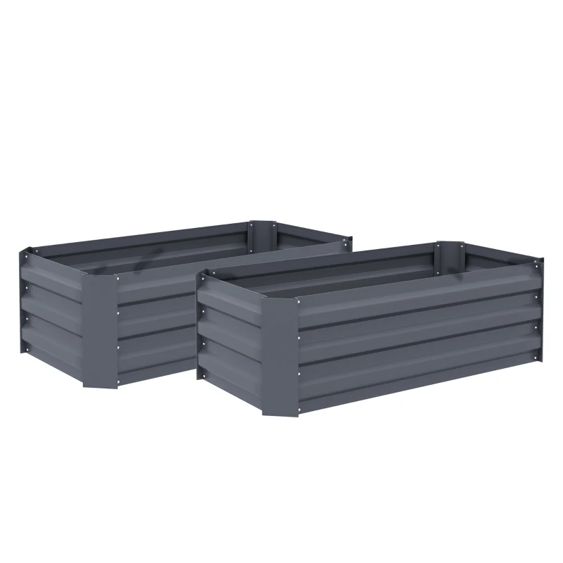Outsunny Set de 2 patrate de gradina dim. 100L x 50l x 30H cm - tabla de otel ondulata gri