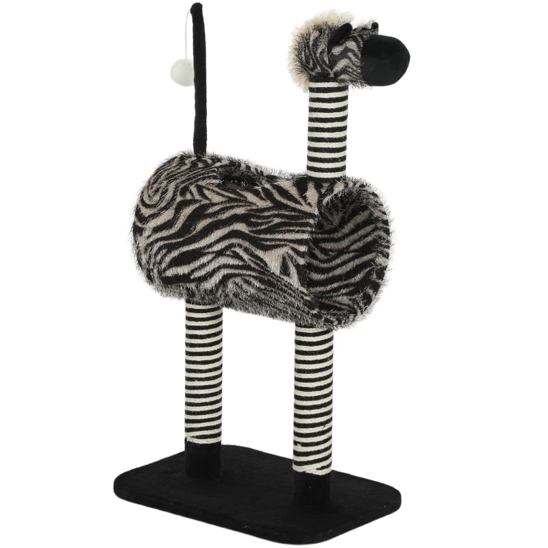 PawHut Copac zgâriat în design zebra, 1 tunel pentru pisici, 3 stâlpi de zgâriat 48,5 cm x 35 cm x 93 cm, Negru + Alb