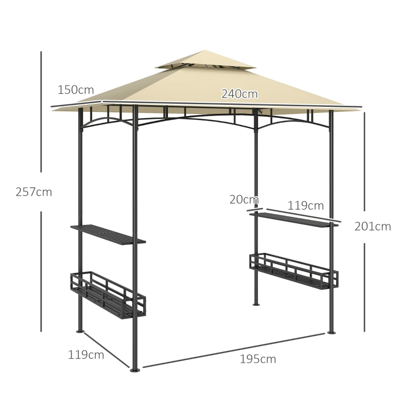 Outsunny Cort de Grătar, Cort de BBQ, Foisor de Grădină cu 2 Rafturi, Coșuri de Depozitare, Carlige, pentru Terasă, Bej