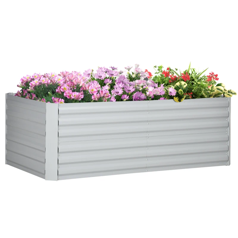 Outsunny Ghiveci de plante, Pat de flori portabil pentru plantare, îngrijire și crescere, Pat înalt, Oțel, Gri deschis