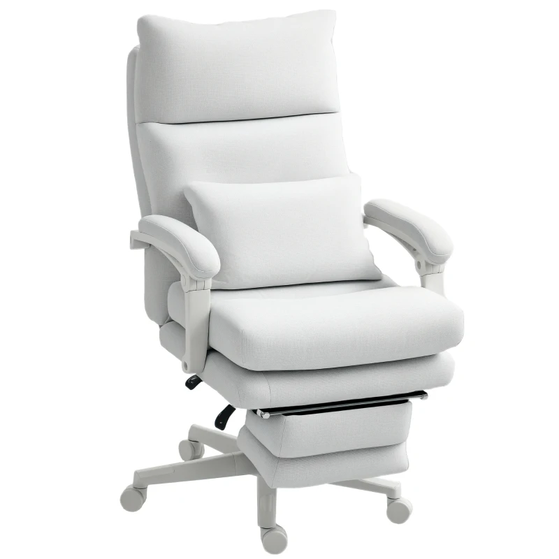 HOMCOM Scaun rotativ, aspect de in, ajustabil în înălțime, cu înclinare de 160 de grade, suport pentru picioare, crem