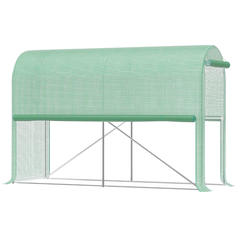 Outsunny Seră de grădină PE, seră de balcon, folie consolidată 140 g/m², structură din oţel, uşă pliabilă cu fermoar, pentru legume plante flori, interior şi exterior, 300 x 100 x 200 cm, verde