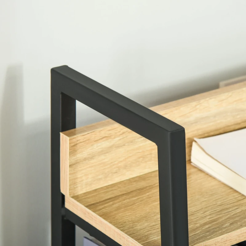 HOMCOM Bibliotecă bibliotecă de stil industrial înclinat 5 Niveluri 70L x 35l x 150H cm Culoare lemn stejar deschis Negru