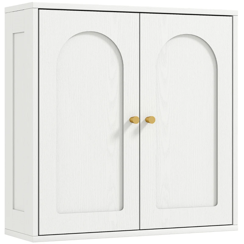 HOMCOM Dulap de perete, mobilier înalt de baie modern cu dulap cu dublă ușă și mânere aurii, 60x20x60 cm, alb