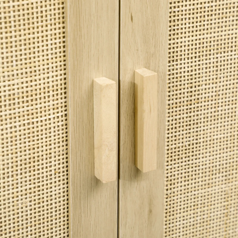 HOMCOM Bufet joasă de stil boem cu dulap 2 uși ratan țesut raft ajustabil în înălțime 80 x 40 x 80 cm natural