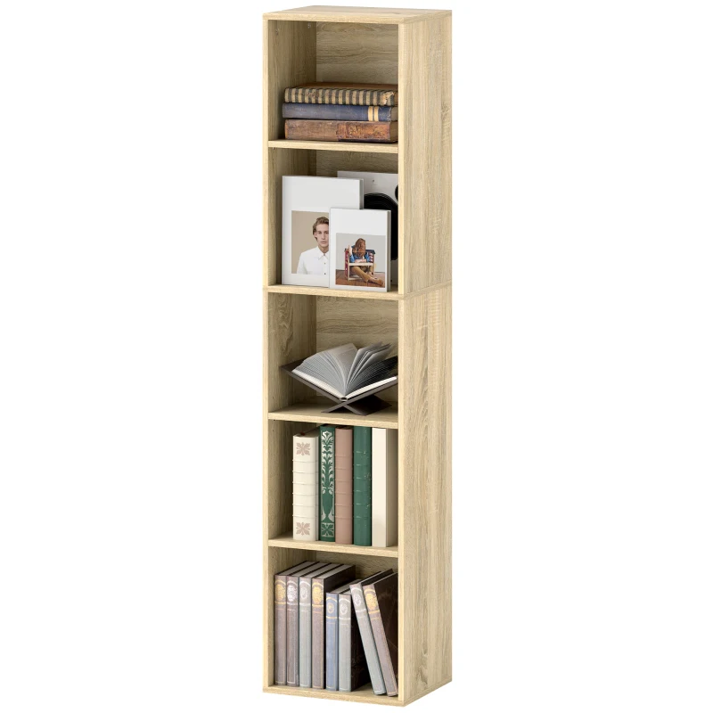 HOMCOM Bibliotecă etajeră de depozitare 5 niveluri cu rafturi reglabile pentru sufragerie, dormitor, birou, 30x24x133,5cm, natural