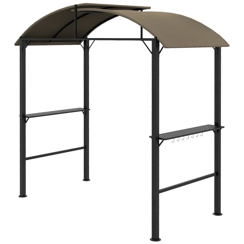 Outsunny Pavilion Grătar, 2 Blaturi Laterale, Cârlige, Cadru din Oțel, 1,1 x 2,3m, Khaki
