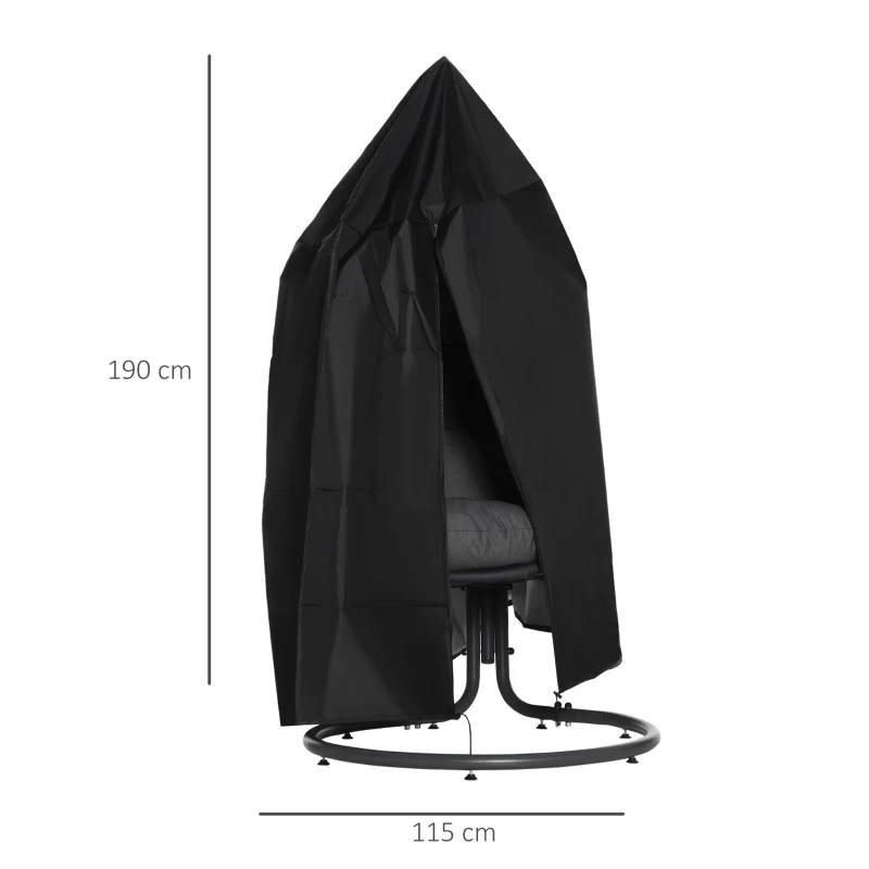Outsunny Husă pentru fotoliu suspendat husă pentru fotoliu cocon material Oxford 210D cu fermoar Ø 115 x 190 cm negru