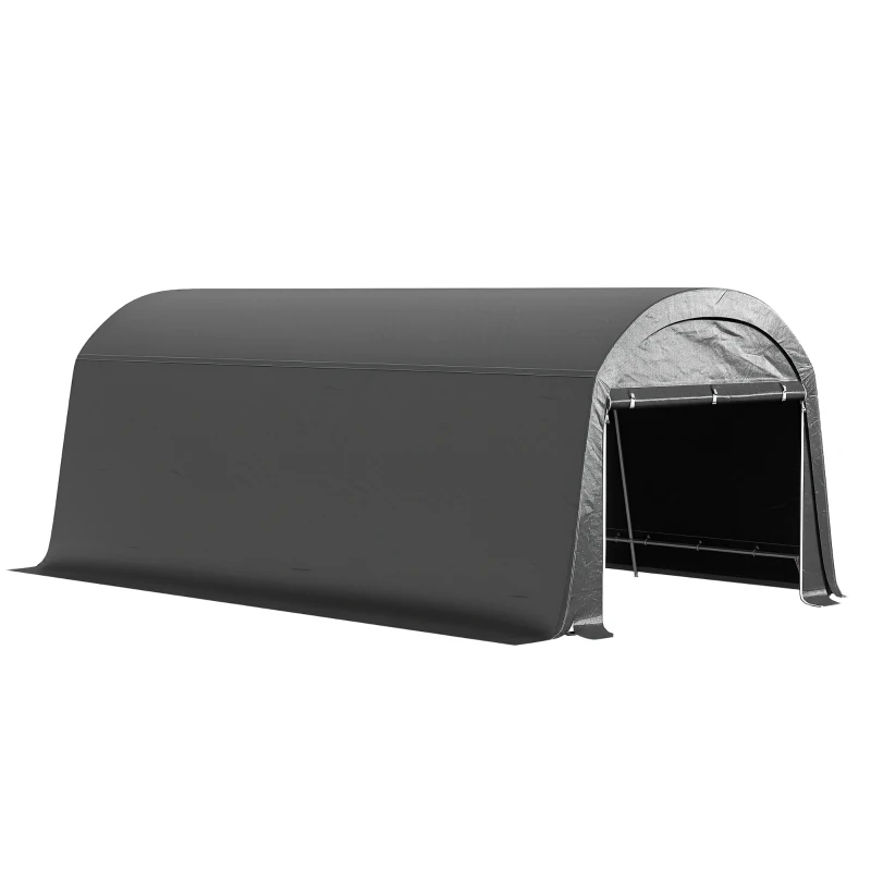 Outsunny Magazie de gradina cu plasa din plastic, cort pentru unelte, garaj pliabil, 300L x 600B x 230H cm, Gri inchis