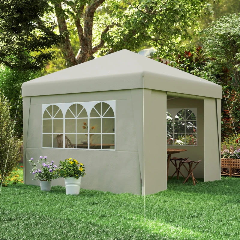 Outsunny Pavilion de grădină pliabil 3 x 3 x 2,75 m anti-UV 30 + cu ferestre + pereți laterali + geantă de transport crem