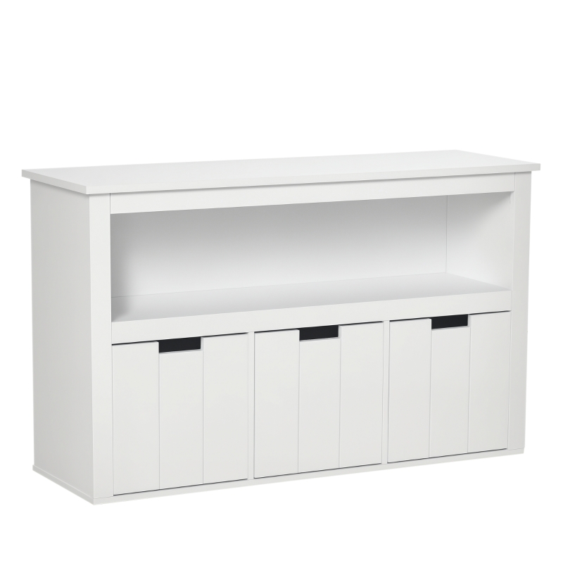 HOMCOM Bufet de Salon cu 3 Sertare Mobilizabile și Rafturi Deschise pentru Cărți Jucării 102x33x61,5 cm Alb