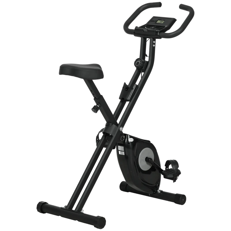 HOMCOM Bicicletă Statică Pliabilă cu 8 Nivele de Rezistență Magnetică Ecran LCD și Șea Reglabilă 43x85x109cm Negru