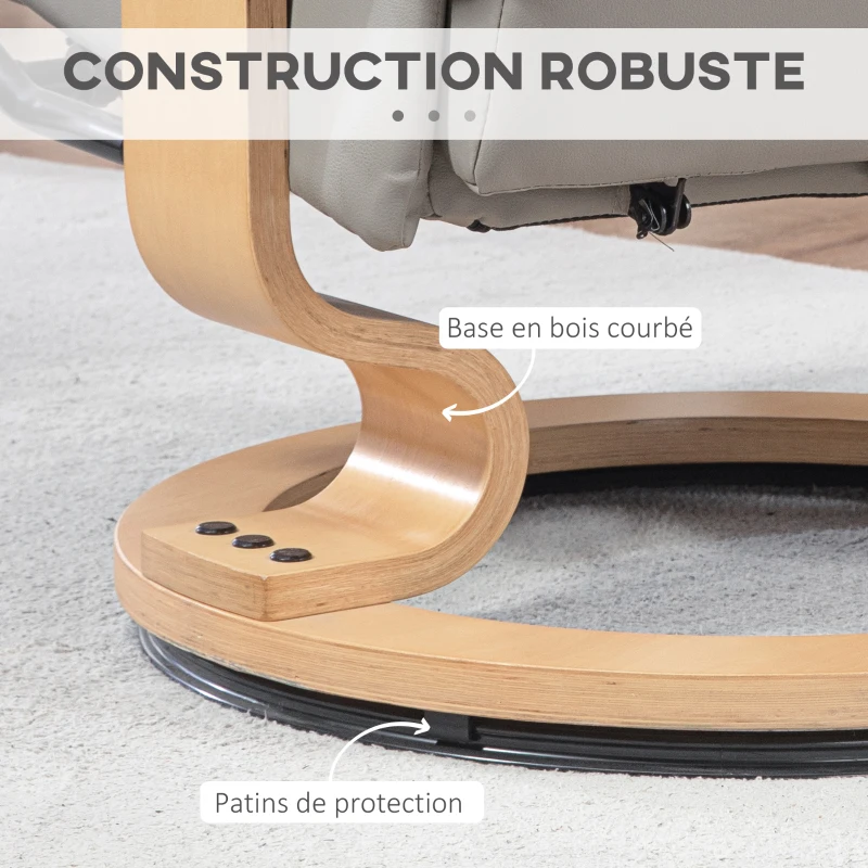 HOMCOM Fotoliu de relaxare inclinabil cu suport pentru picioare, pivotant, cadru din lemn, material sintetic gri