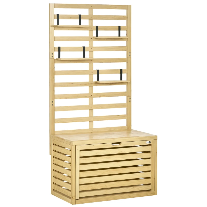 Outsunny Cutie de Depozitare cu Grilaj, 4 Rafturi Suspendate, Ușă Magnetică, Lemn Masiv, Natural, 80 x 45 x 160 cm