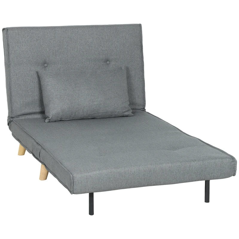 HOMCOM Poltrona 2 em 1 Sofá Cama Individual Dobrável com Encosto Ajustável e Almofada Carga 125 kg 90x78x79 cm Cinza