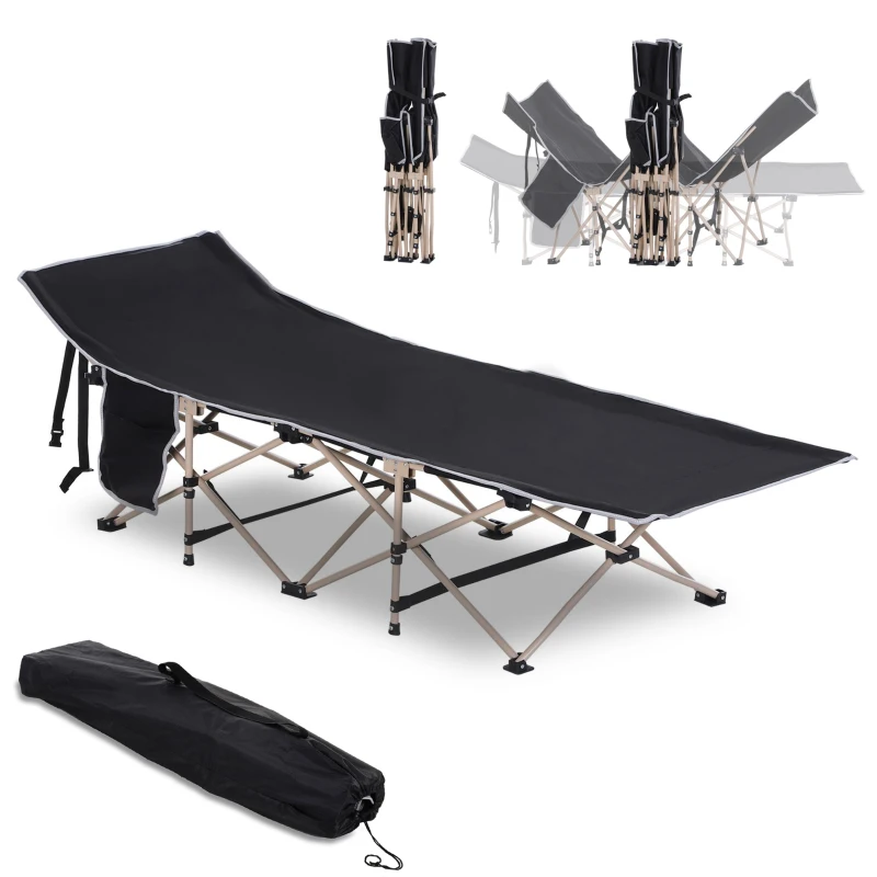 Outsunny Pat pliant, Pat de camping, rezistent la intemperii, geantă de transport inclusă, 190 x 68 x 52 cm, Negru