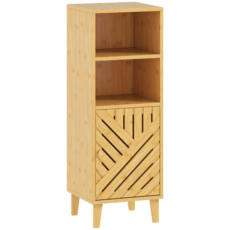 HOMCOM Armário de Casa de Banho Estreito Móvel Auxiliar de Casa de Banho 32x30x90 cm com 2 Prateleiras Abertas e Pés de Bambu Madeira