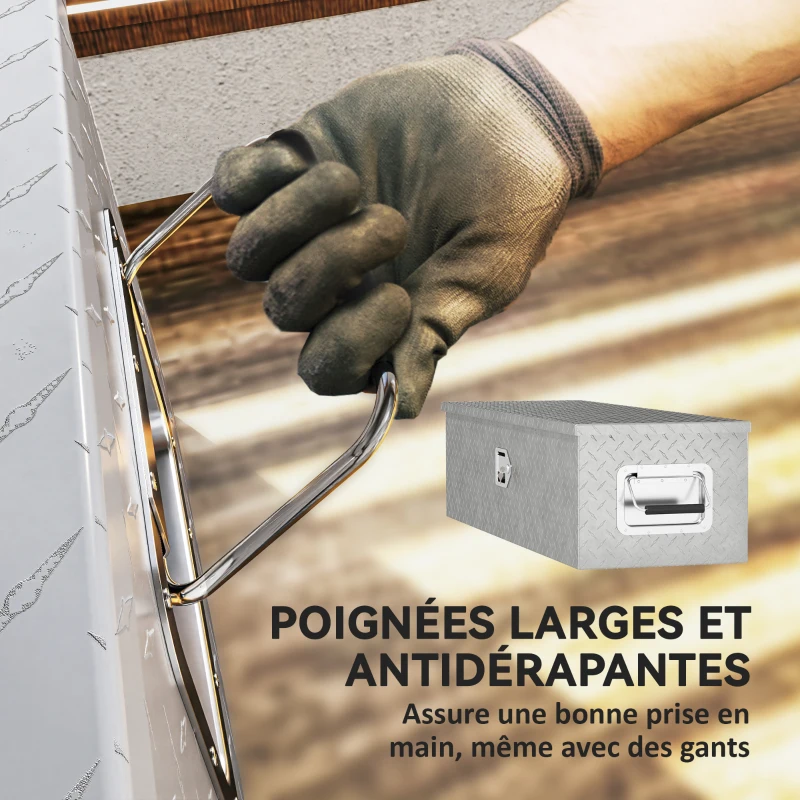 HOMCOM Cufăr pentru unelte pentru remorcă cutie de depozitare din aluminiu mânere late și antiderapante 99 x 33 x 25,5 cm argintiu