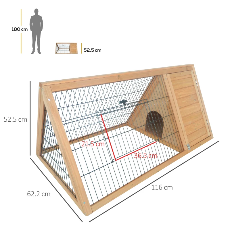 PawHut Clapier triunghiular de sol, tarc exterior, cuib dublu uși pentru iepuri, pui de găină, broască țestoasă, dim. 116L x 62,2l x 52,5H cm, lemn masiv de pin