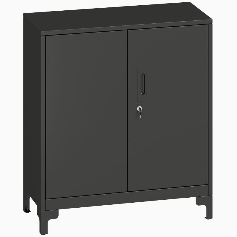 HOMCOM Dulap birou din metal, uși blocabile, comodă de birou, design cu două niveluri, Negru