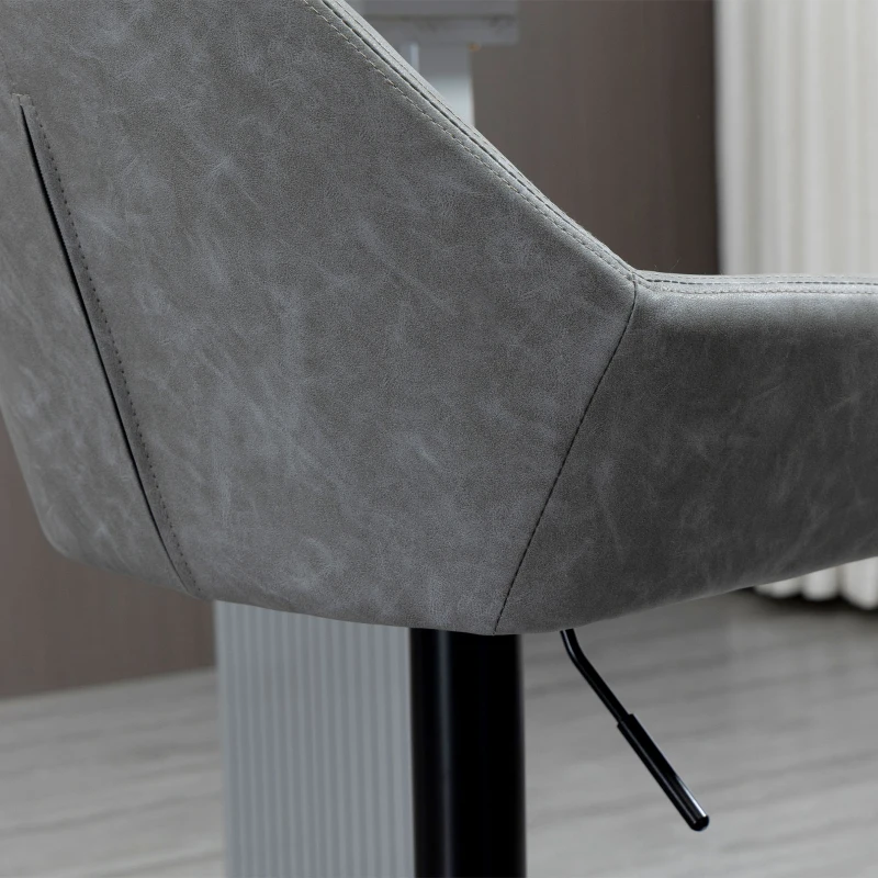 HOMCOM Lot de 2 scaune de bar cu spătar și suport pentru picioare, reglabil în înălțime și rotativ la 360°, gri