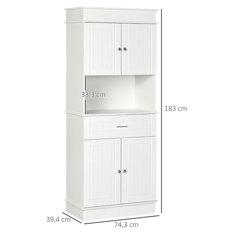 HOMCOM Bufetă de Bucătărie Aramărie de Bucătărie contemporană Multi-Rangement 4 Uși sertar Glisant și Blat de Lucru dim. 74L x 39l x 183H cm Lemn Alb