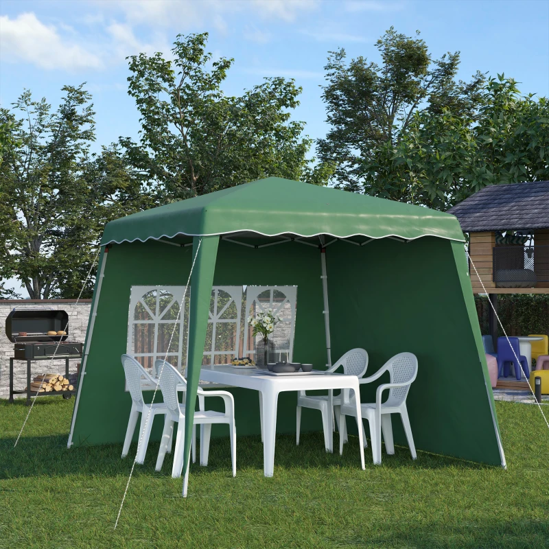 Outsunny Cort Pliabil cu 2 Pereți Laterali 2,89x2,89m Pavilion de Grădină cu Înălțime Reglabilă Protecție UV50+ Verde