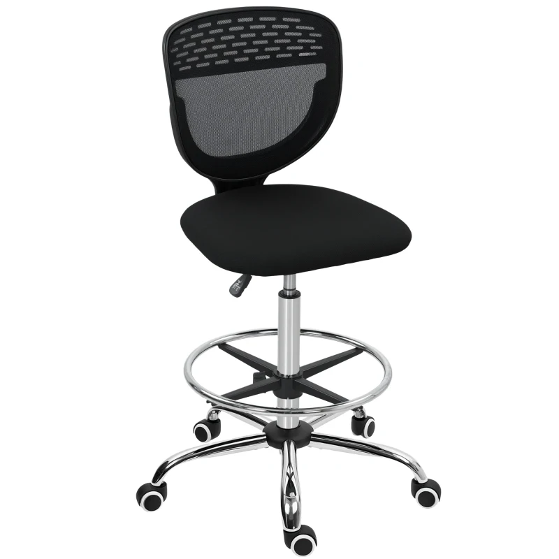 Vinsetto Scaun de birou ergonomic din plasă, scaun de desen, înălțime și suport pentru picioare reglabile, 59 x 59 x 106-126 cm, negru