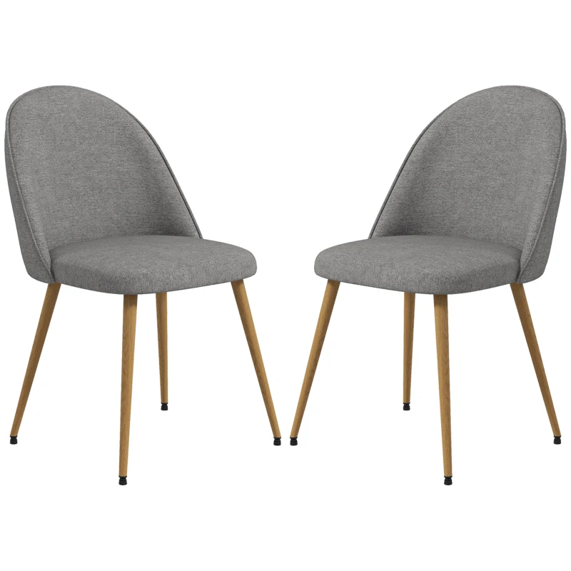 HOMCOM Pachet de 2 Scaune de Sufragerie cu Material Textil de In și Picioare din Oțel Capacitate 120 kg 50x52x83 cm Gri