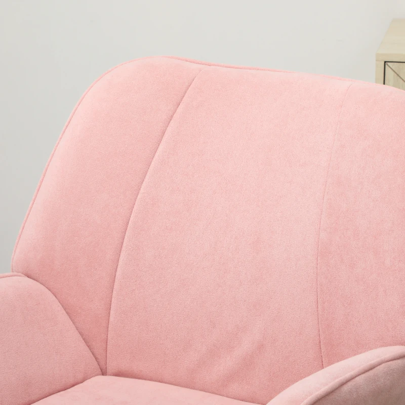 HOMCOM Fotoliu de Lounge cu Scaun Larg și Capitonat Tapitat în Catifea Picioruse de Metal Fotoliu pentru Living Roz