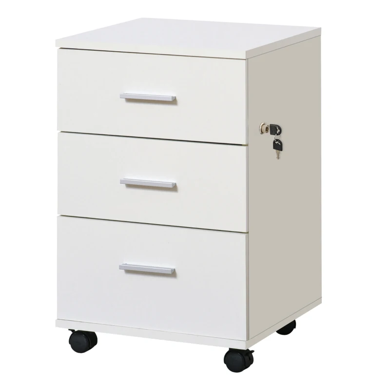 HOMCOM Corp de Birou Depozitare Birou pe Roți 3 Sertare Blocabile 40 x 40 x 61,5 cm Alb