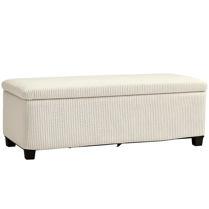 HOMCOM Banc de depozitare capăt de pat din catifea cordonată cu capac, pentru salon, dormitor, intrare, 112 x 42 x 40 cm, bej