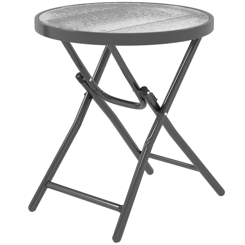 Outsunny Masa de cafea rotundă bistro pentru grădină Ø 60 x 50H cm pliabilă din metal negru cu blat de sticlă temperată negru