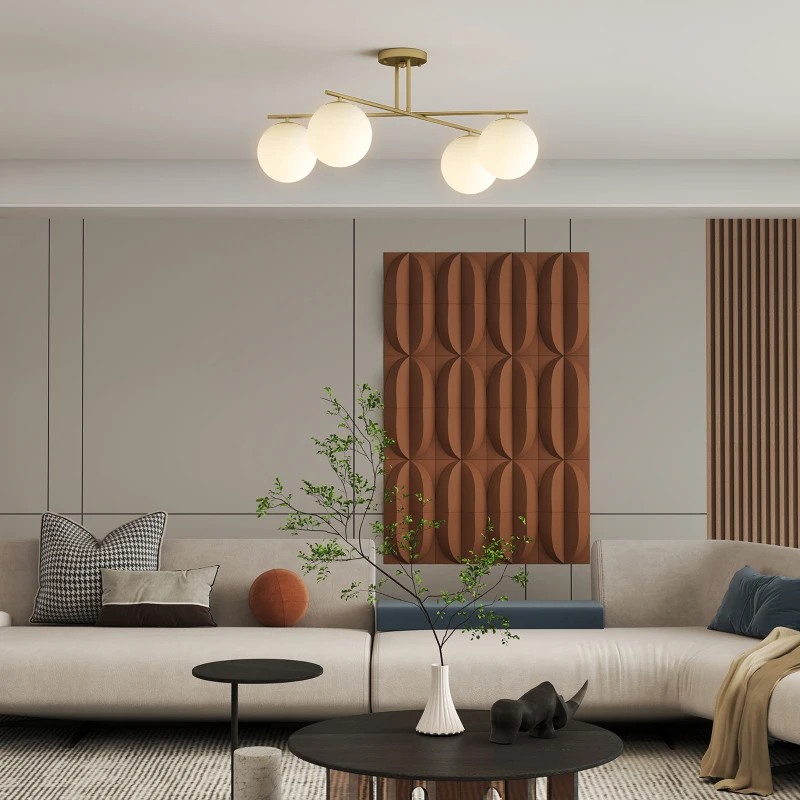 HOMCOM Plafonier candelabru modern cu 4 lumi cu soclu E14, montaj semi-aplatizat, aur si crem