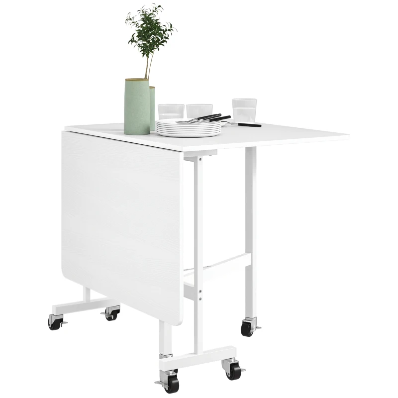 HOMCOM Masă de Dining Pliabilă pentru 4-6 Persoane cu Roți și Aripile Pliabile Masă Pliabilă pentru Bucătărie 120x80x73 cm Alb
