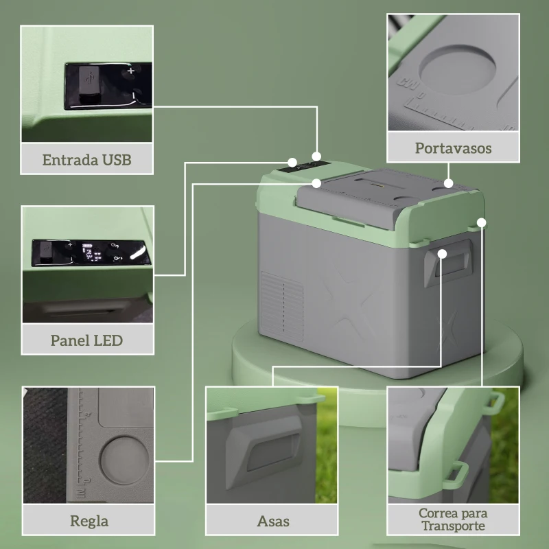Outsunny Frigider portabil electric 24,2L, 12V-220V, -20℃ până la +20℃, cu ecran și lumină LED, 60,2x33,4x41,4 cm, gri
