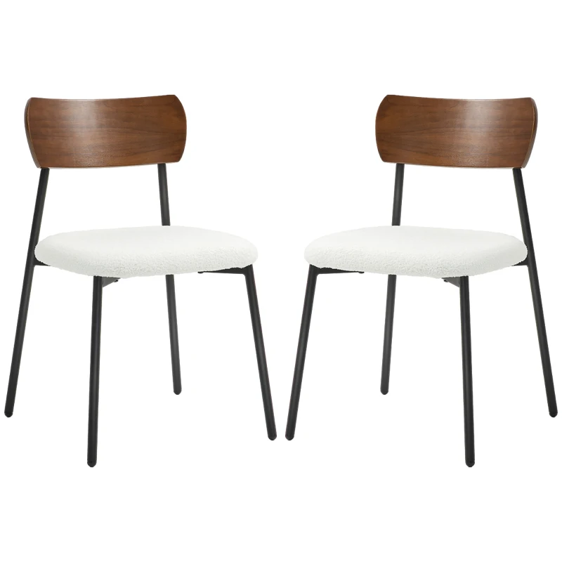 HOMCOM Set de 2 scaune de sufragerie cu șezut cu aspect de mohair, spătar curbat cu aspect de lemn, interior, crem