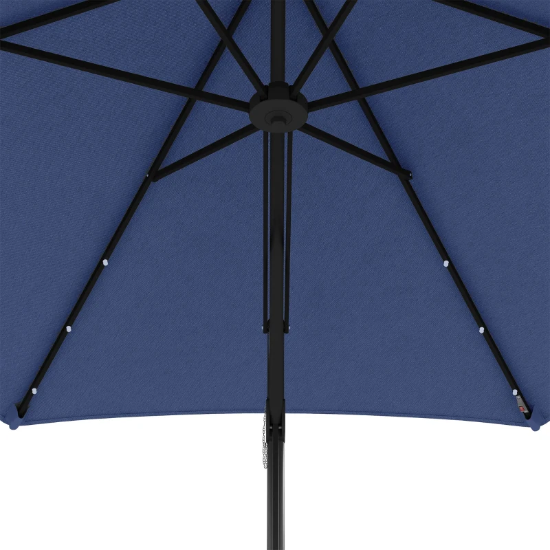 Outsunny Umbrelă de grădină, Umbrelă cu braț, LED-uri, Modul solar, rezistent la intemperii, inclusiv husă de protecție, Ø290 x 260 cm, Albastru închis
