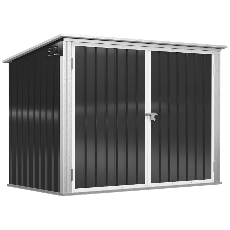 Outsunny Depozit pentru Coșuri de Gunoi Caseta pentru Gunoi Depozit pentru 2 Coșuri de Gunoi Oțel 178,5 x 104,5 x 128,5/113 cm Negru