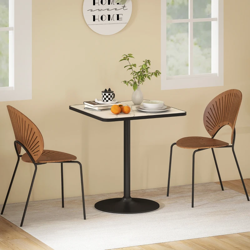 HOMCOM Masă de dining pentru 4 persoane, stil modern cu blat efect marmură și bază rotundă, 70 x 70 cm, alb