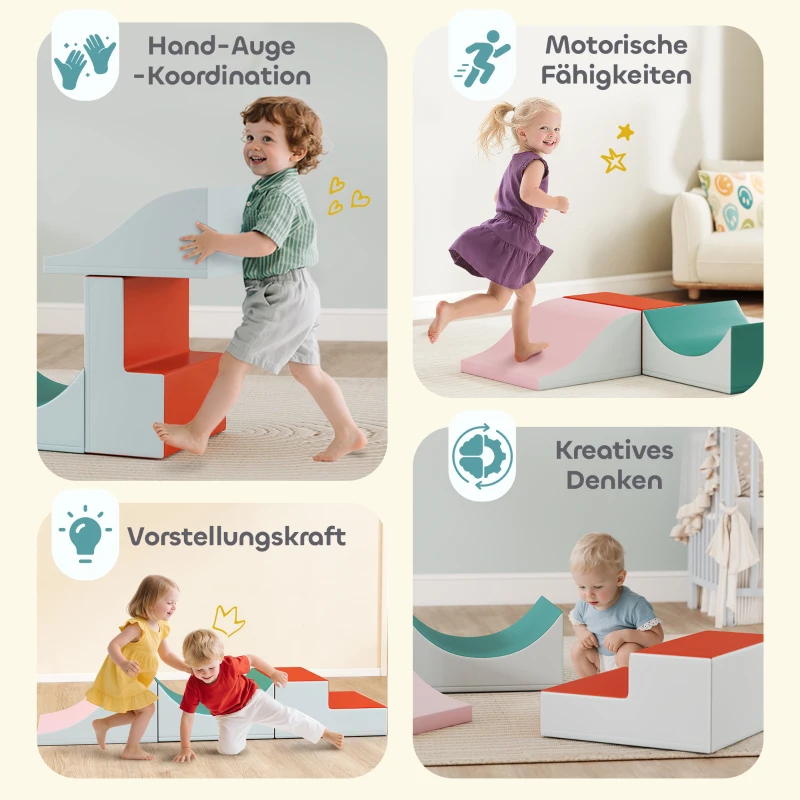 AIYAPLAY 3-teiliges Kletter- und Krabbelset für Kleinkinder, Kunstleder, Schaumstoff, Hellgrau