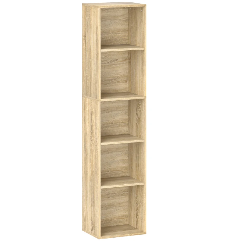 HOMCOM Bibliotecă etajeră de depozitare 5 niveluri cu rafturi reglabile pentru sufragerie, dormitor, birou, 30x24x133,5cm, natural