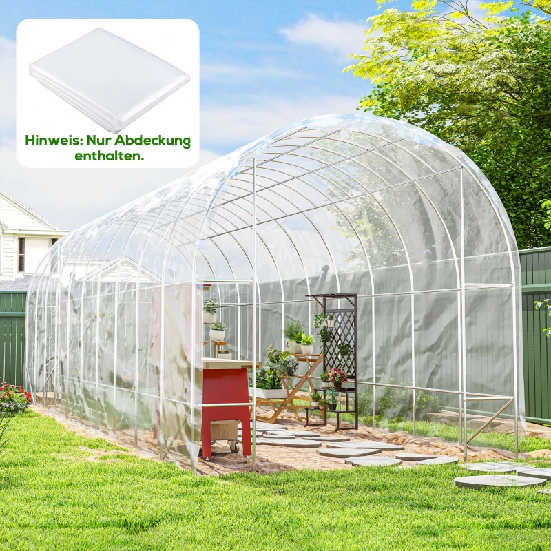 Outsunny Acoperire pentru seră din plastic, prelată pentru acoperirea plantelor, rezistentă la UV, rezistentă la apă, 8 x 10 m