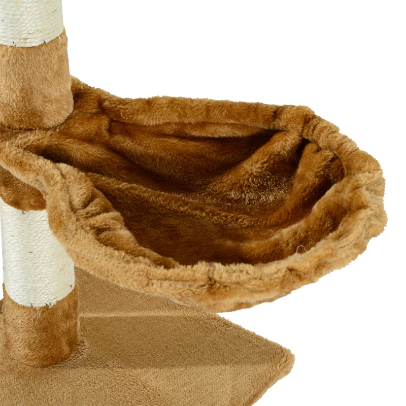 PawHut Arbore pentru pisici Răzuitoare 55x30x95 cm cu Cuib Platformă Casetă Scară Sfoară de Joc Placă de Lemn și Acoperit cu Catifea Maro