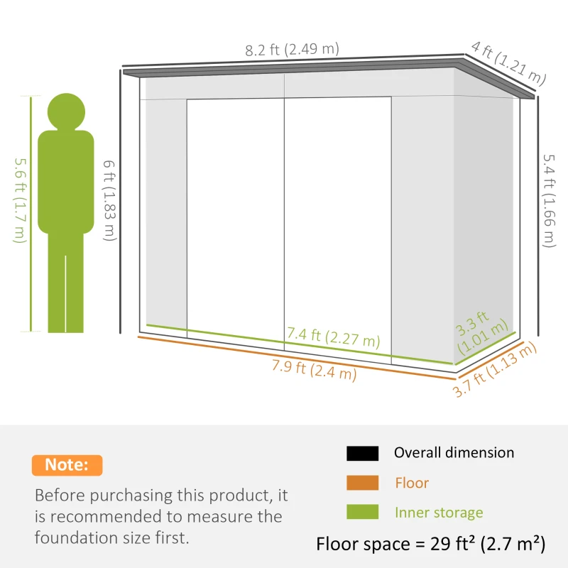 Outsunny Sopron Gradina 8×4 ft – Otel Galvanizat pentru Depozitare(m-3)