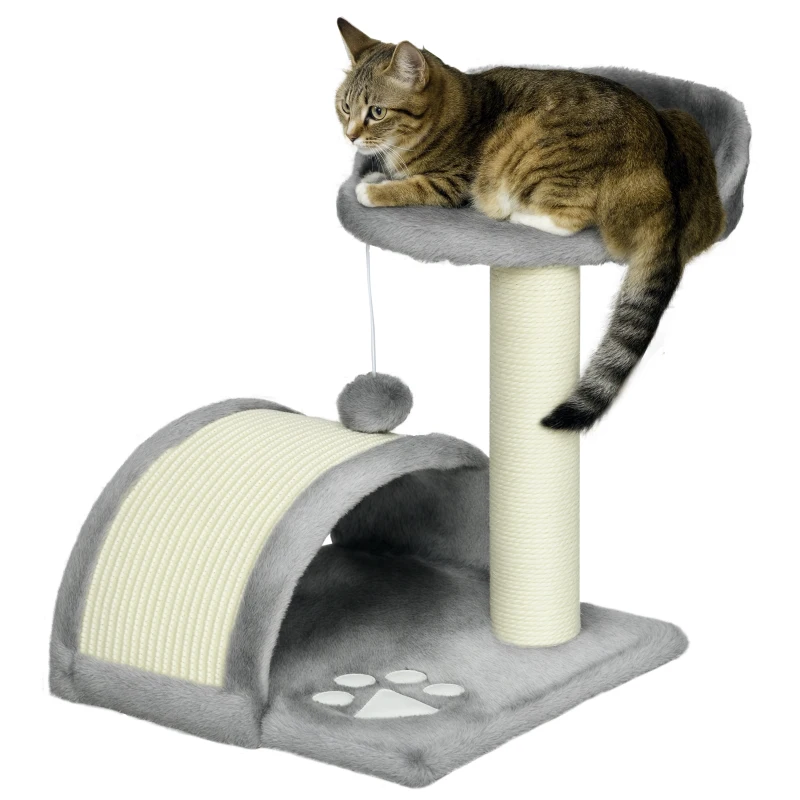 PawHut Albero tiragraffi per gatti con palline giocattolo, in sisal 35,5 x 37 x 46 cm, Grigio