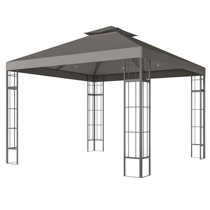 Outsunny Pavilion de grădină 3x3 m, Design cu acoperiș în două trepte, Protecție UV30+, Rezistent la UV, Protecție solară, Cadru metalic, Gri închis