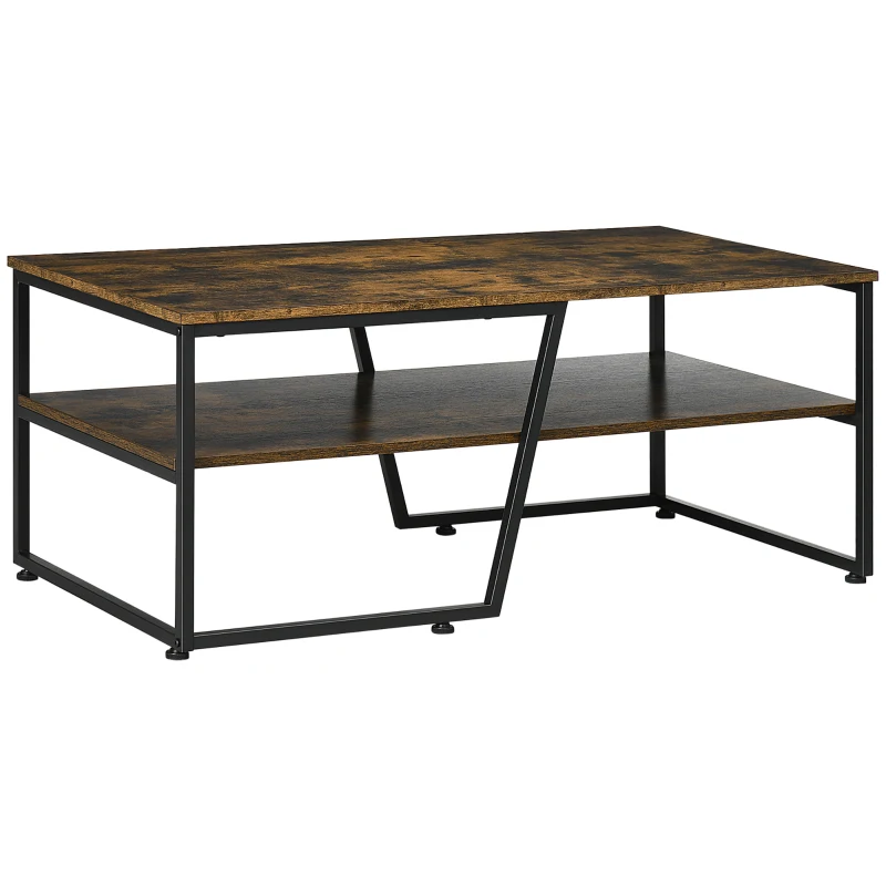 HOMCOM Masă de cafea rectangulară de stil industrial cu 1 blat și 1 raft de depozitare din metal 106 x 55 x 45 cm