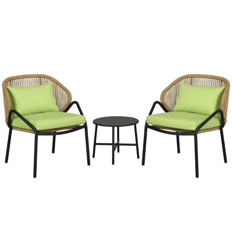 Outsunny Set de mobilier de terasă din ratan, 3 piese, cu perne pentru șezut și spate, ratan artificial, cadru metalic, Verde